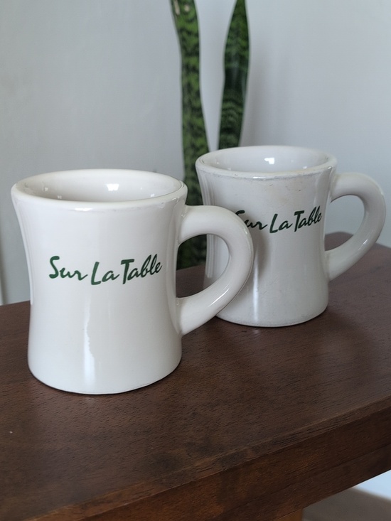 Sur La Table Other - Vintage Sur La Table White Ceramic Mugs with Green Logo - Set of 2